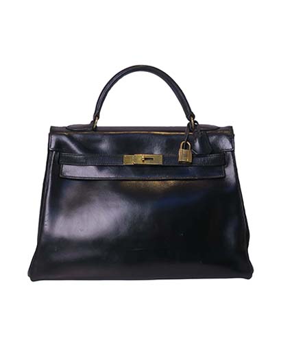 Kelly 32 Veau Box Calf Leather in Black, front view